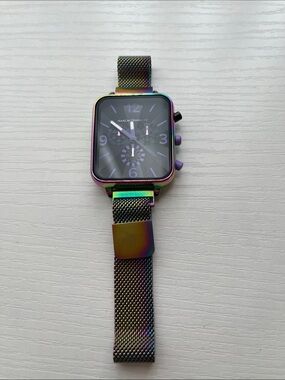 Isaac Mizrahi Live Iridescent Rainbow Metallic Magnetic Mesh Watch - NEW BATTERY